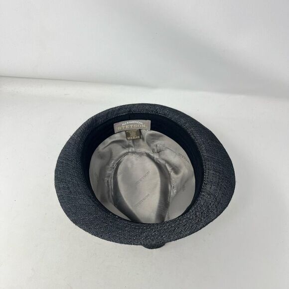 Stetson Fedora Hat Herringbone Pattern Ribboned Charcoal Gray Mens Small/Medium - Picture 6 of 7